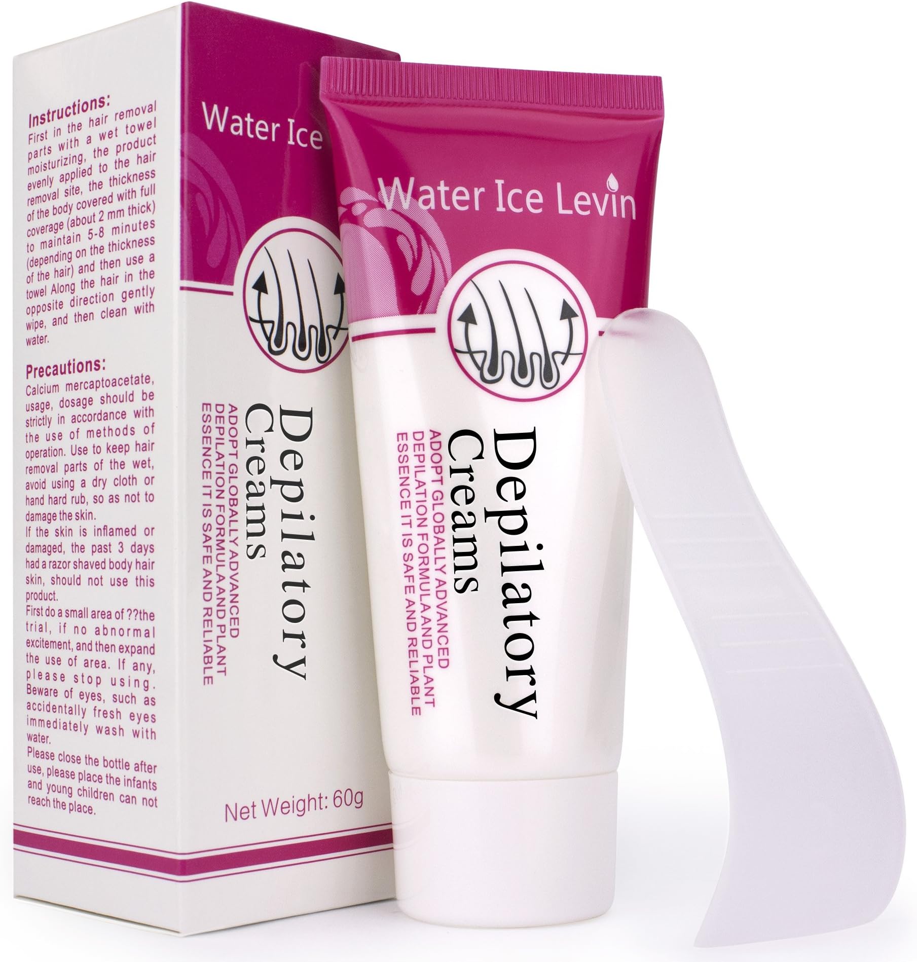 Water Ice Lewin Hair Removal Cream - Premium Depilatory Cream - Skin Friendly Painless Flawless Hair Remover Cream for Women and Men (60g, Pink)