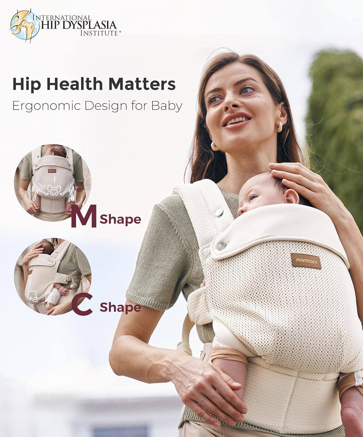 Momcozy Breathable Baby Carrier, Ergonomic and Lightweight Infant Carrier for 7-45lbs with Enhanced Lumbar Support, All Day Comfort for Hands-Free Parenting, Air Mesh-Apricot Beige