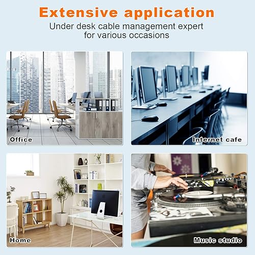 Miniatura 7 de Bandeja de cables para debajo del escritorio, paquete de 2 canaletas para gestión de cables. Organizador de alambre de metal para oficina, estudio y