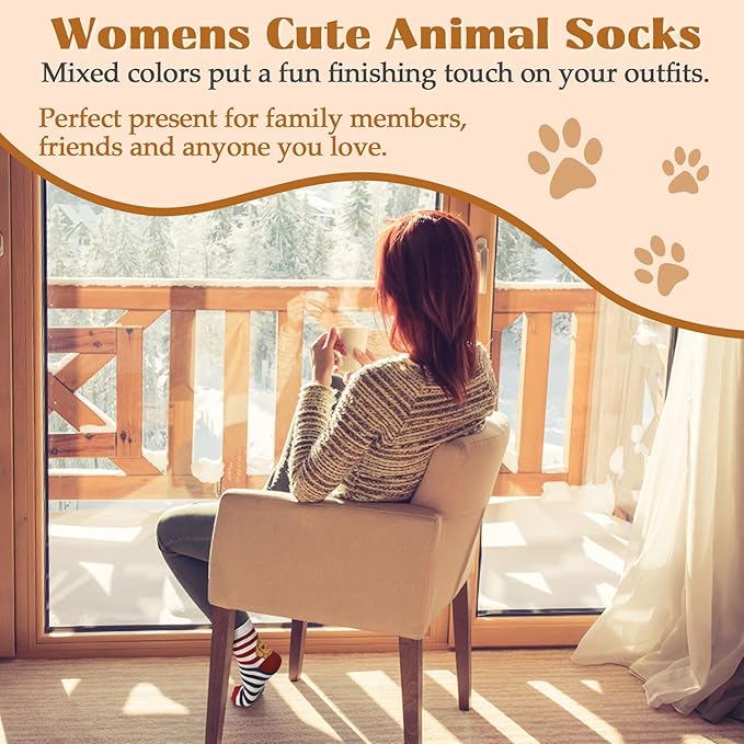 YSense 5 Pares Calcetines Animales Lindos Mujer Algodón Diversión Novedad miniatura 7