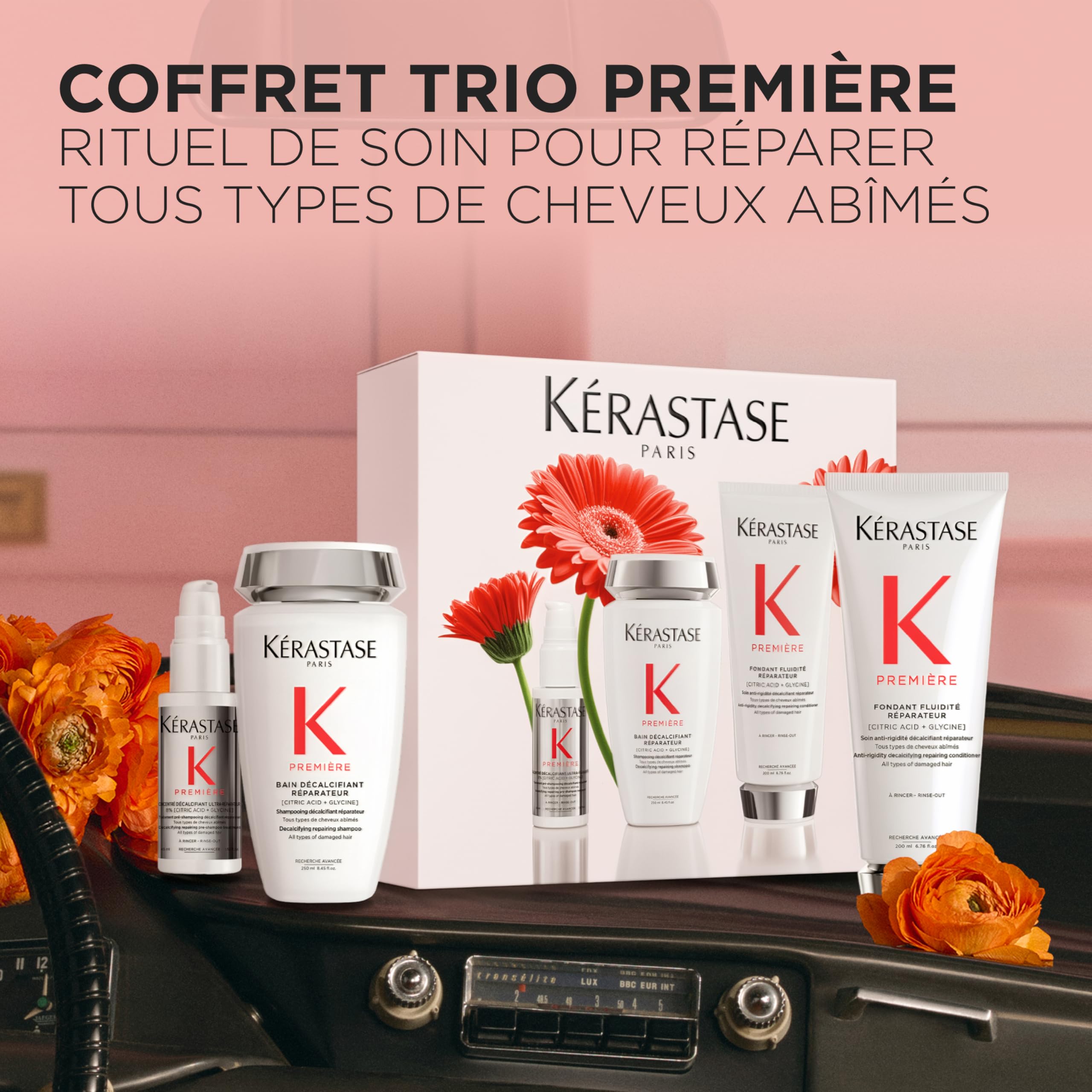 Kérastase Première, Set de Champú, Acondicionador y Loción, Cabellos Dañados, Descalcificante, Con Ácido Cítrico y Glicina, Fuerza y Brillo,