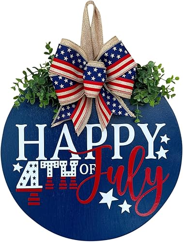 Miniatura 1 de Muised Decoraciones del 4 de julio de 4 de julio, letrero de bienvenida de madera, decoración del Día de los Caídos, corona patriótica de madera