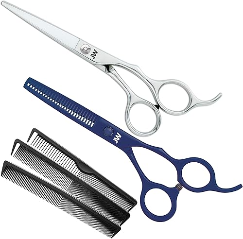 JW CRX Tijeras de corte de pelo profesional y cizalla de adelgazamiento con juego de peine - Serie Razor Edge