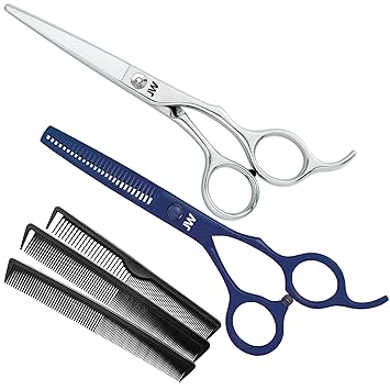 JW Professional Hair Cutting Scissors & Thinning Shear Set with Carbon Comb Set - Razor Edge Series (5.75 Inches)