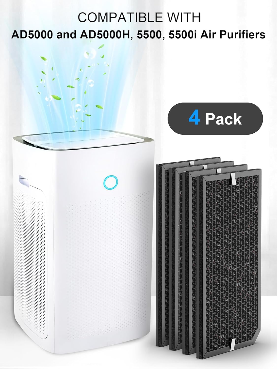 5500 Replacement Carbon Filter Compatible with Air Doctor 5500, 5000, 5500i, 5000H Air Purifiers, High-Capacity Large Granule Carbon Filter Compare to Part # ADF5006, 4-Pack