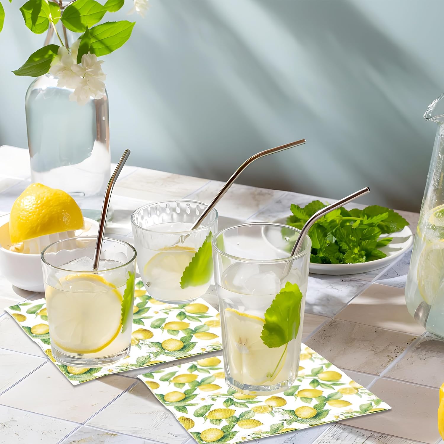peony man 50 PCS Lemon Cocktail Napkins Yellow Citrus Paper Napkin 3-Ply Summer Fruit Disposable Napkins Lemon Dinner Hand Towels for Kitchen Bathroom Summer Beverage Party Supplies