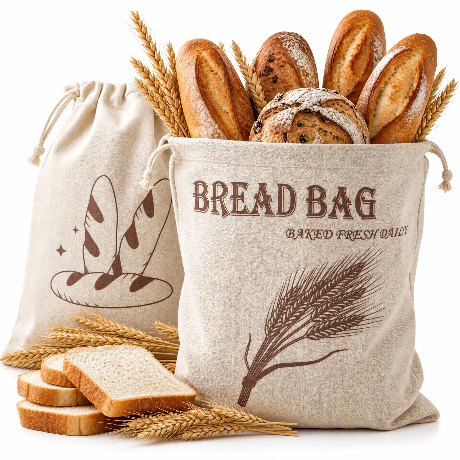 Mepham 2er Set Brotbeutel aus TPU-Leinen 30x40cm – Wiederverwendbarer Brotsack zum Frischhalten – Atmungsaktive Brottasche für Sauerteigbrot, Brötchen & Baguette