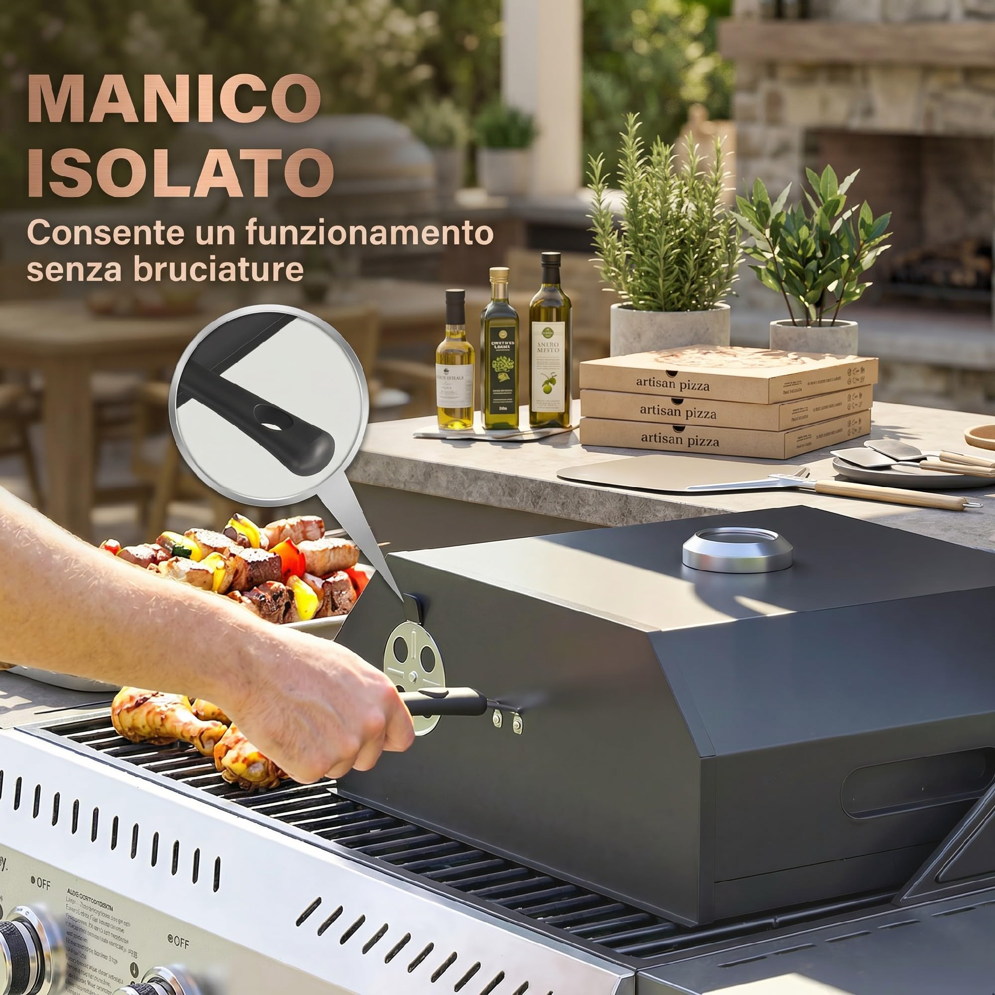 Outsunny Forno per Pizza a Legna Portatile da 12 Pollici con Pietra in Cordierite e Termometro, Forno a Legna per Griglia Ventilazione Regolabile, Maniglia Isolata, per Esterni