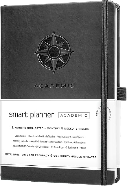 Smart Academic Planner - A5 Size 8.6 x 5.7 inches - Undated Daily Planner Academic Year - Academic Planner for Maximizing Focus and Productivity (Black)