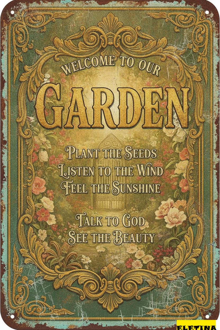 Tin Sign for Man Cave Vintage Welcome To Our Garden - 8x12 Inches Decorative Outdoor Use, Perfect Home, Patio, Porch, Backyard, And Garden Decor Private Property