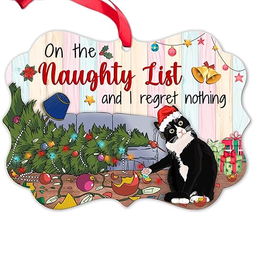 Fastpeace Black Cat Christmas Ornament - Halloween Ornament - Birthday Gift for Cat Lovers - Black Cat Xmas Decor Tree Hanging - 2022 Christmas Ornament - Car Hanging Ornaments (Naughty Black Cat)