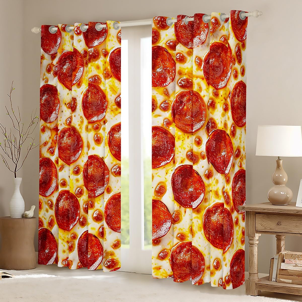 Castle Fairy 3D Pizza Printed Window Curtains,Cheese Pizza Curtain,Food Print Window Drapes for Kid Teens Boys Young Man,Modern Bedroom Decorative,Pizza Curtain,38Wx54L