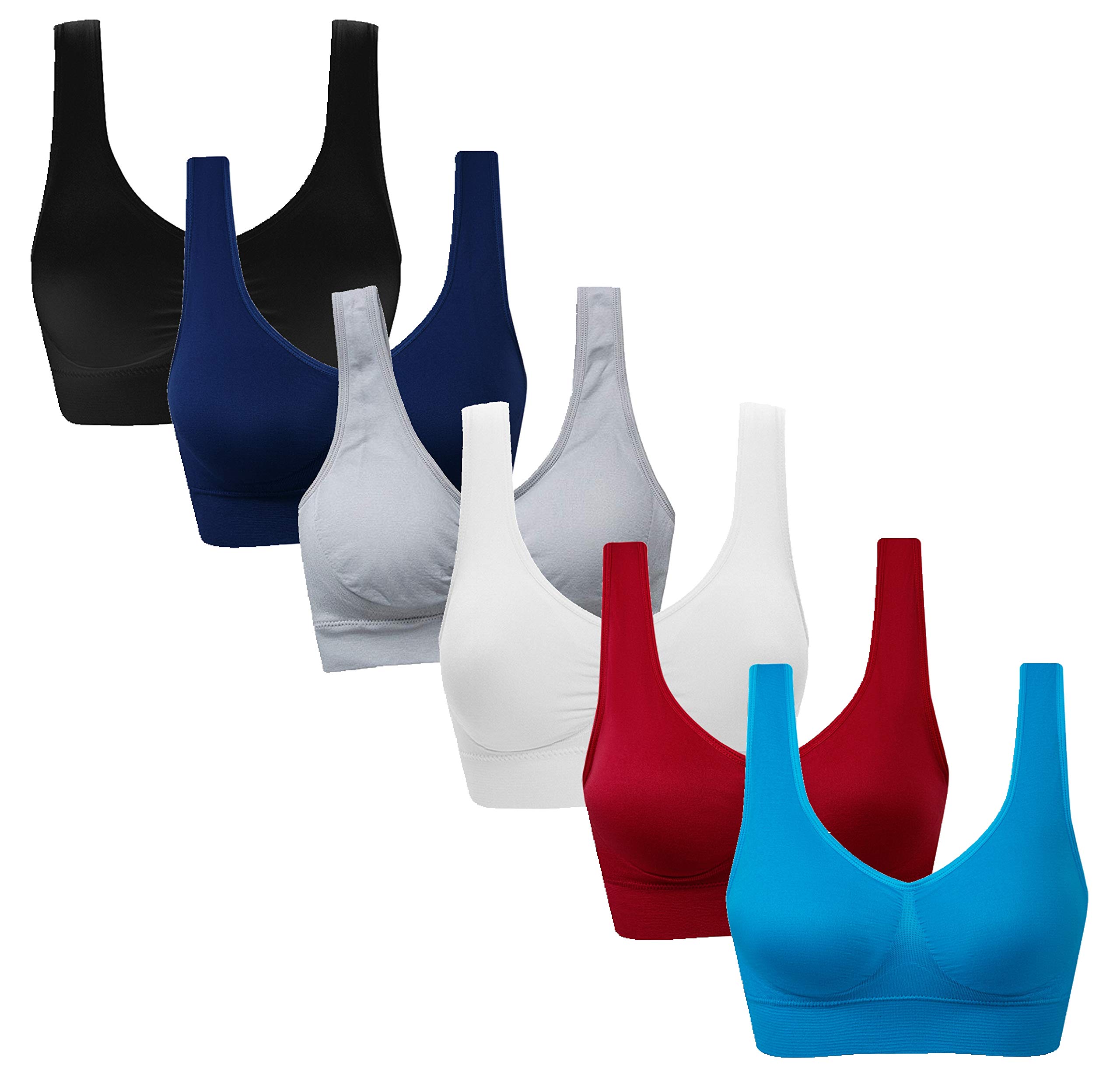 Vermilion Bird Women's 3 Pack Seamless Comfortable Sports Bra with Removable Pads Pack of 6 XXL