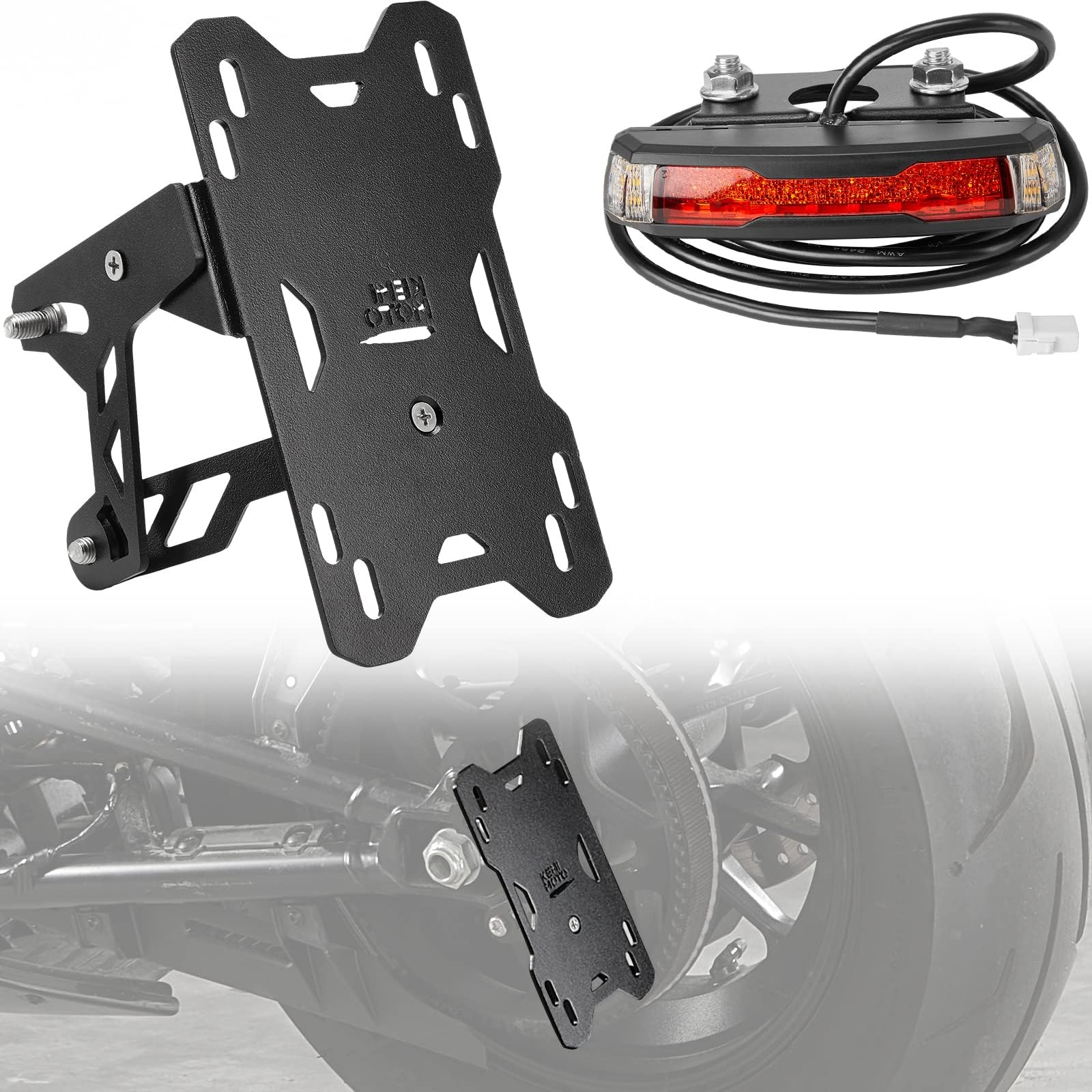 KEMIMOTO Motorcycle Side Mount License Plate Holder Bracket with LED Signal Tail Light Compatible with Sportster S RH1250 2021 2022 2023 2024 2025 Motorcycle License Plate Holder Mount Tail Tidy