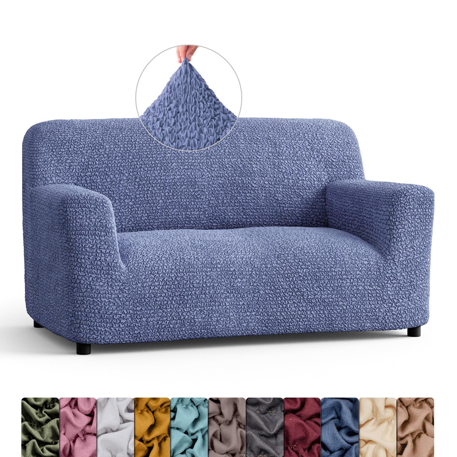 Menotti Blue 2 Seater Couch Cover - Loveseat Slipcovers - Soft Polyester Fabric Settee Sofa Cover - Stretch Elastic Stylish Furniture Protector For Pets - Sofa Cover - Microfibra - (2 Seater)