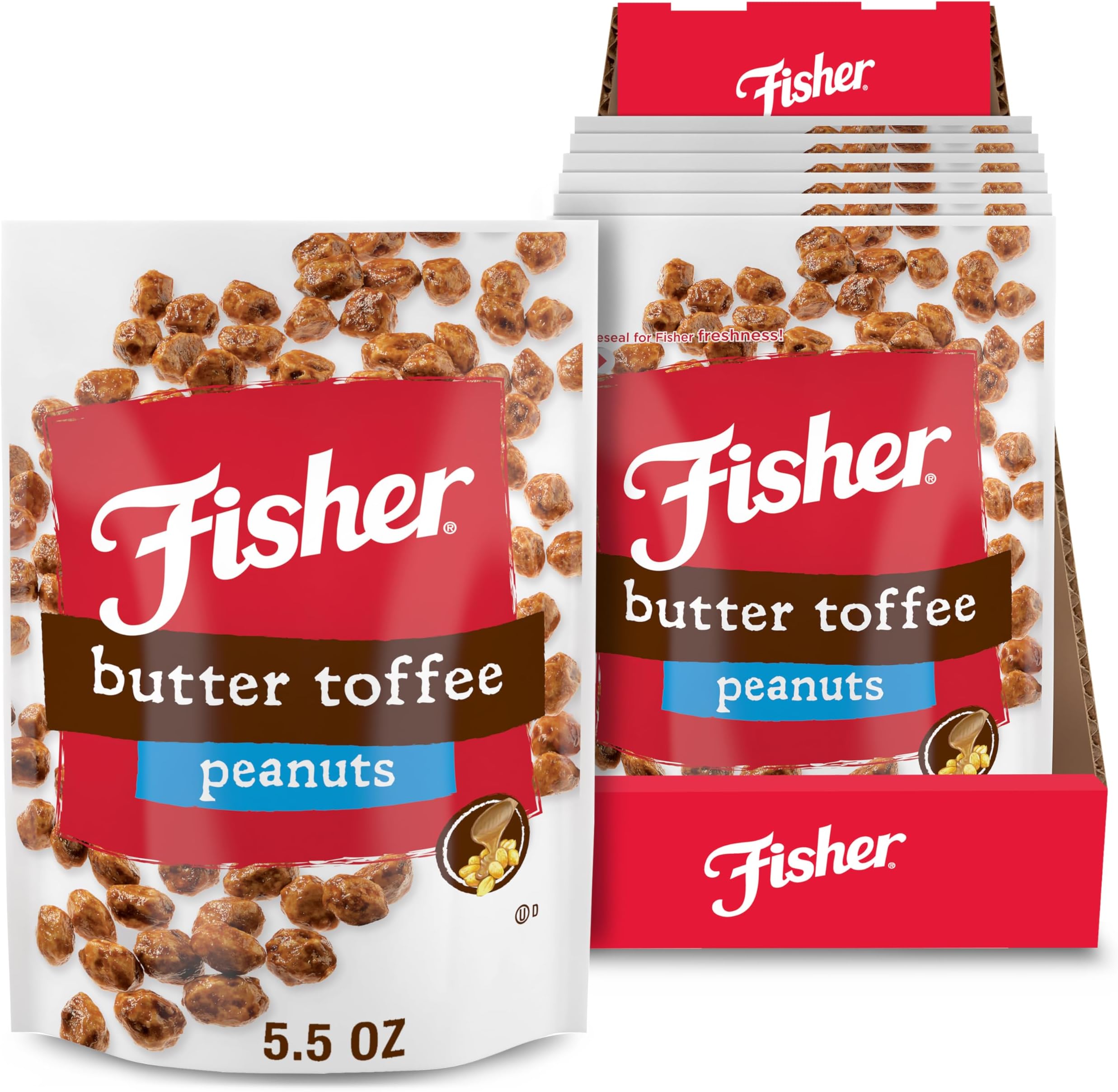Fisher Nuts Snack Butter Toffee Peanuts, 5.5 Ounces (Pack of 6), No Artificial Colors or Flavors