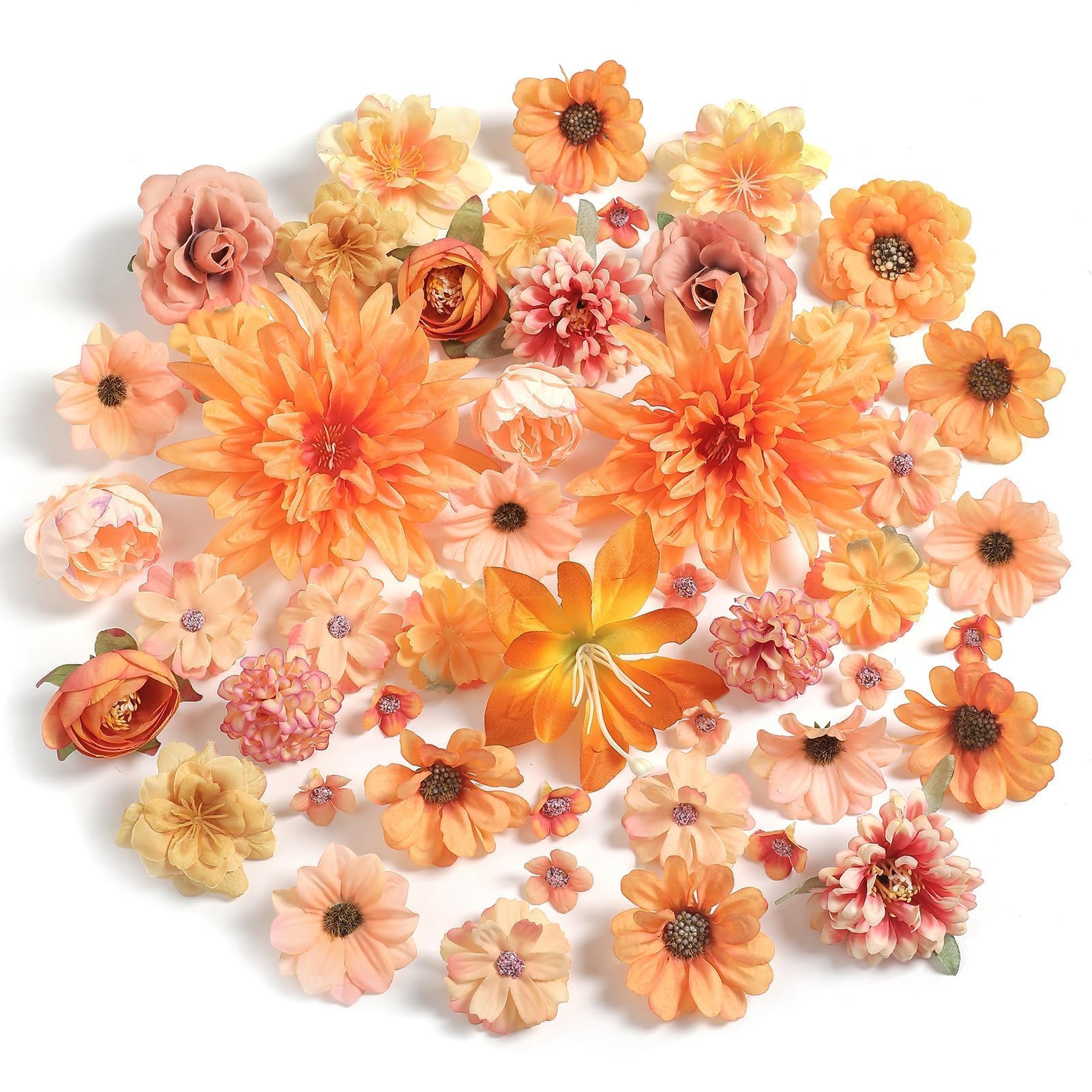 YiYunFloral Fall Artificial Flower Heads Combo 48pcs Orange