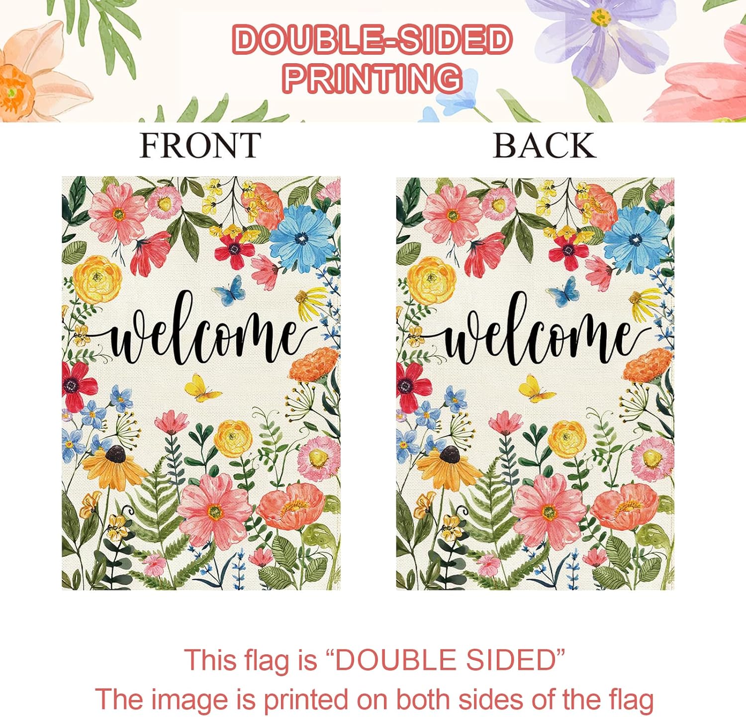 Baccessor Spring Summer Welcome Wildflower Garden Flag 12.5 x 18 Inch Double Sided Burlap Pink Flower Green Leaf Farmhouse Small Yard Flag Summer Holiday Seasonal Outdoor Outside Decoration - Image 2