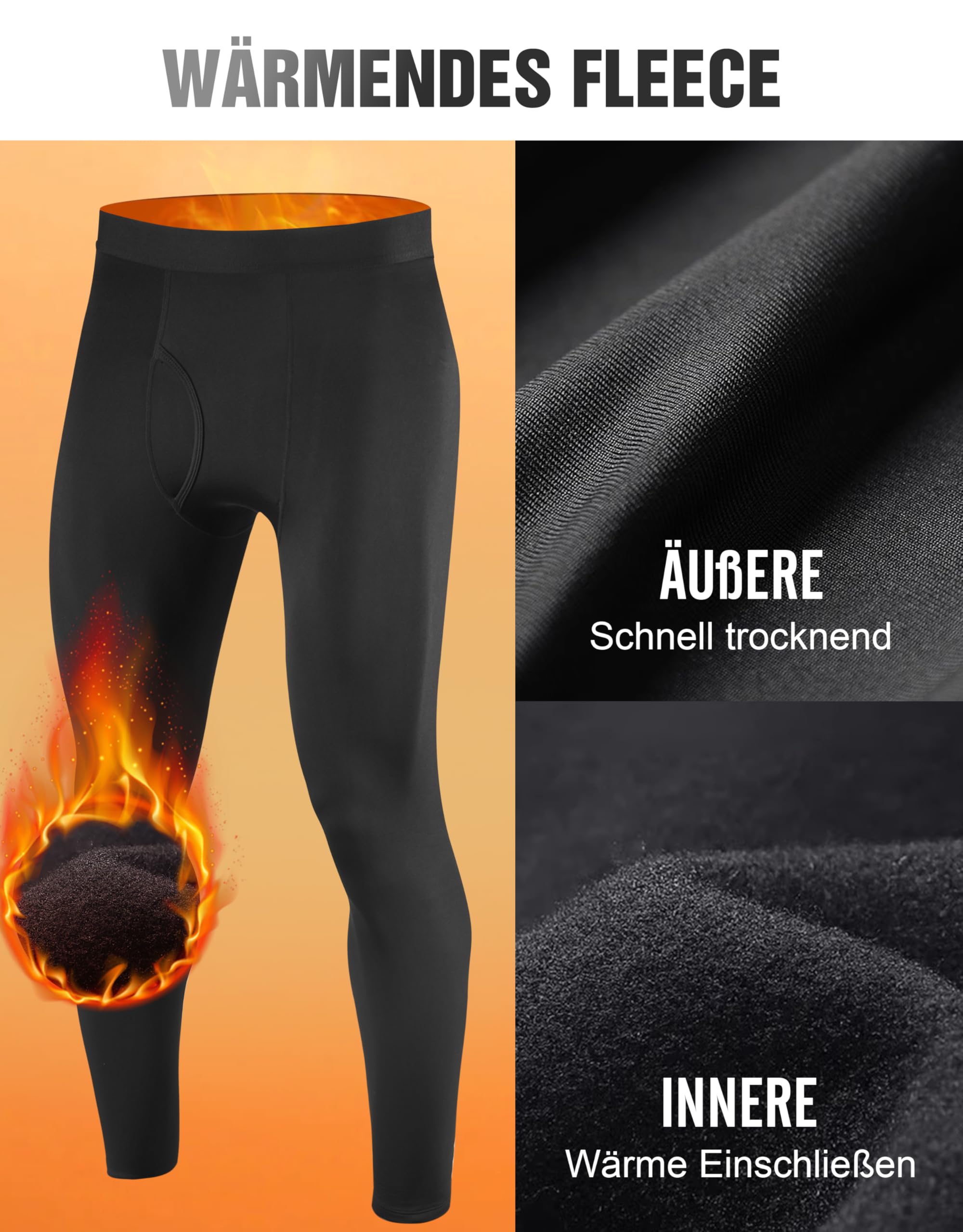 YESWEL Pantalon Thermique Long pour Hommes avec Braguette, Doublure Polaire Chaude, Vêtement de Ski Hivernal Fonctionnel (Taille M-XXL)