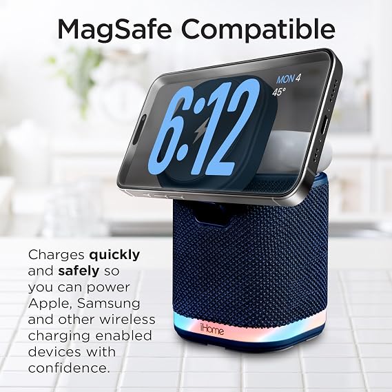 iHome Bluetooth Speaker with Wireless Charger, Charging Station with Color Changing Night Light - Blue (iPBT50L)