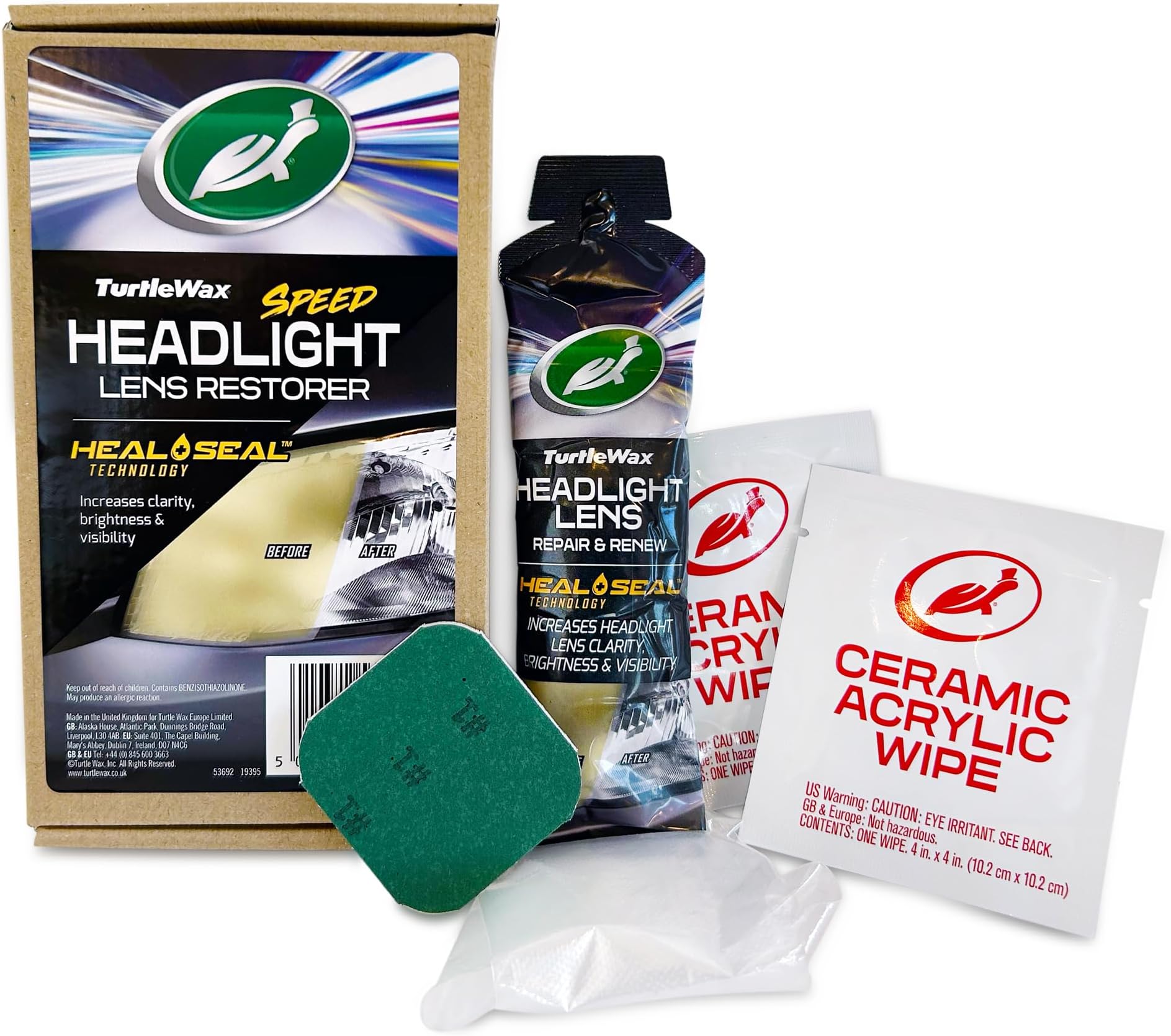Car Headlight Restoration Kit, Removes Oxidation and Renews Yellowing Headlights, Includes Polishing Pad, Headlight Lens Repair & Renew Compound and 2 Ceramic Acrylic Sealing Wipes