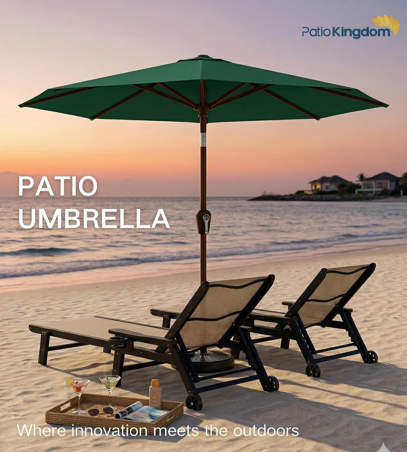 PatioKingdom 10FT Patio Umbrella with Push Button Tilt and Crank, Outdoor Market Umbrella with 8 Fiberglass Ribs, UV Protection Table Umbrella for Pool,Backyard,Garden,Deck