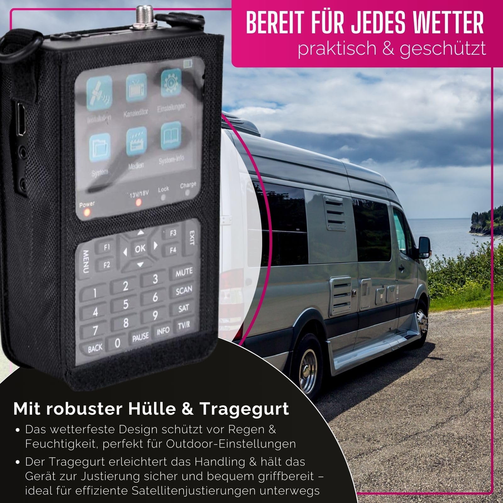 Summit SM 201HD Satelliten Messgerät I Sat Finder für DVB-S/S2 I Digital | digitales Messgerät mit 3,5" TFT LCD Display & Tonsignal I inkl. Steckernetzteil, AV-Adapterkabel & Nylonschutztasche