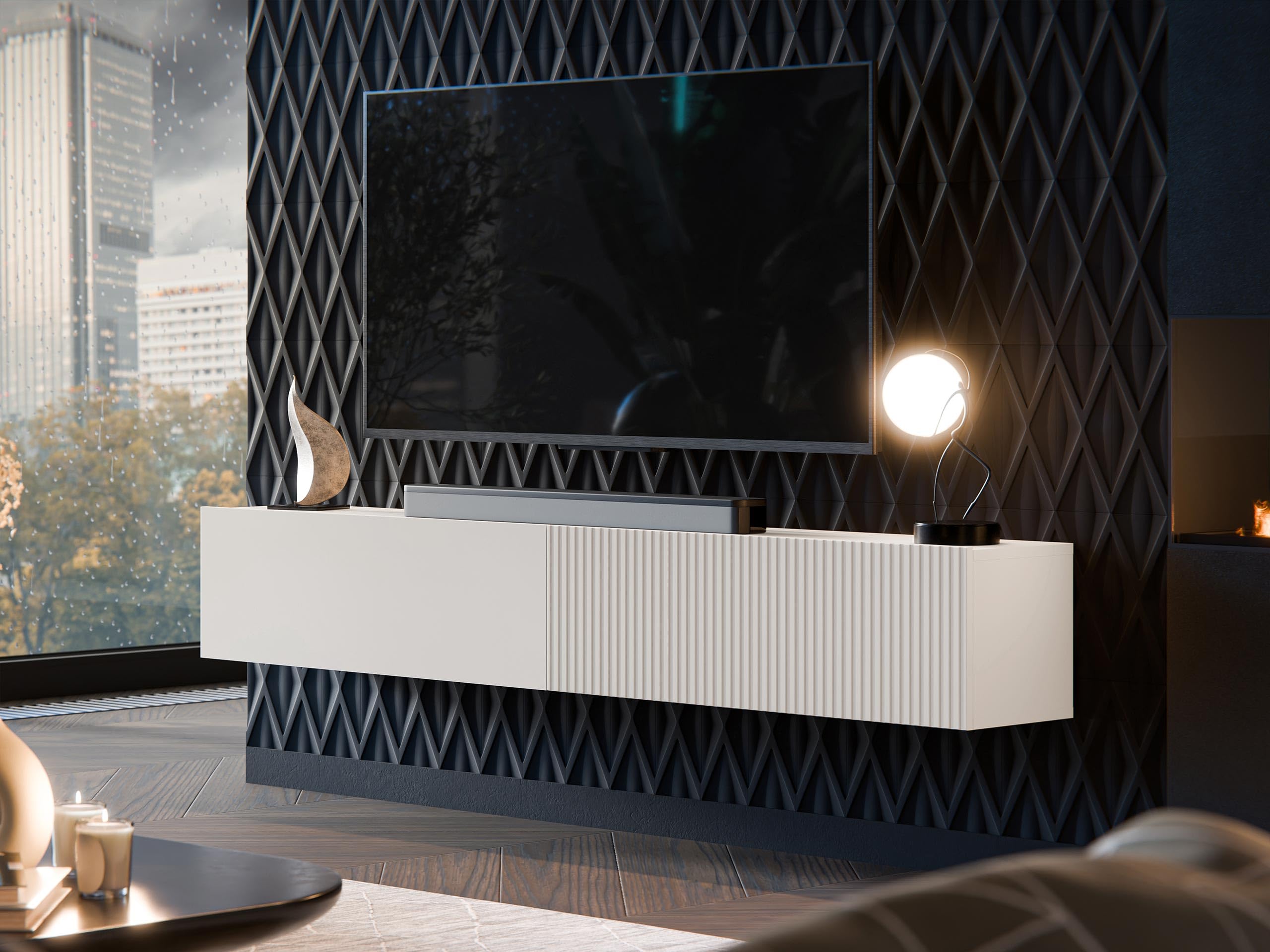 Mirjan24 TV Lowboard Cholon 200, Griffloses Öffnungssystem, 2 Klappe/Tür, TV Board Sideboard, Unterschrank, Fernsehschrank, TV Tisch, Fernsehtisch (Cashmere)