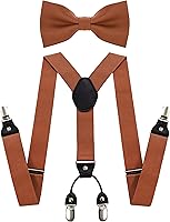 JEMYGINS Men's Solid Color Suspender & Silk Bow Tie Set - Adjustable Y-Back Suspenders, Strong Clips for Weddings