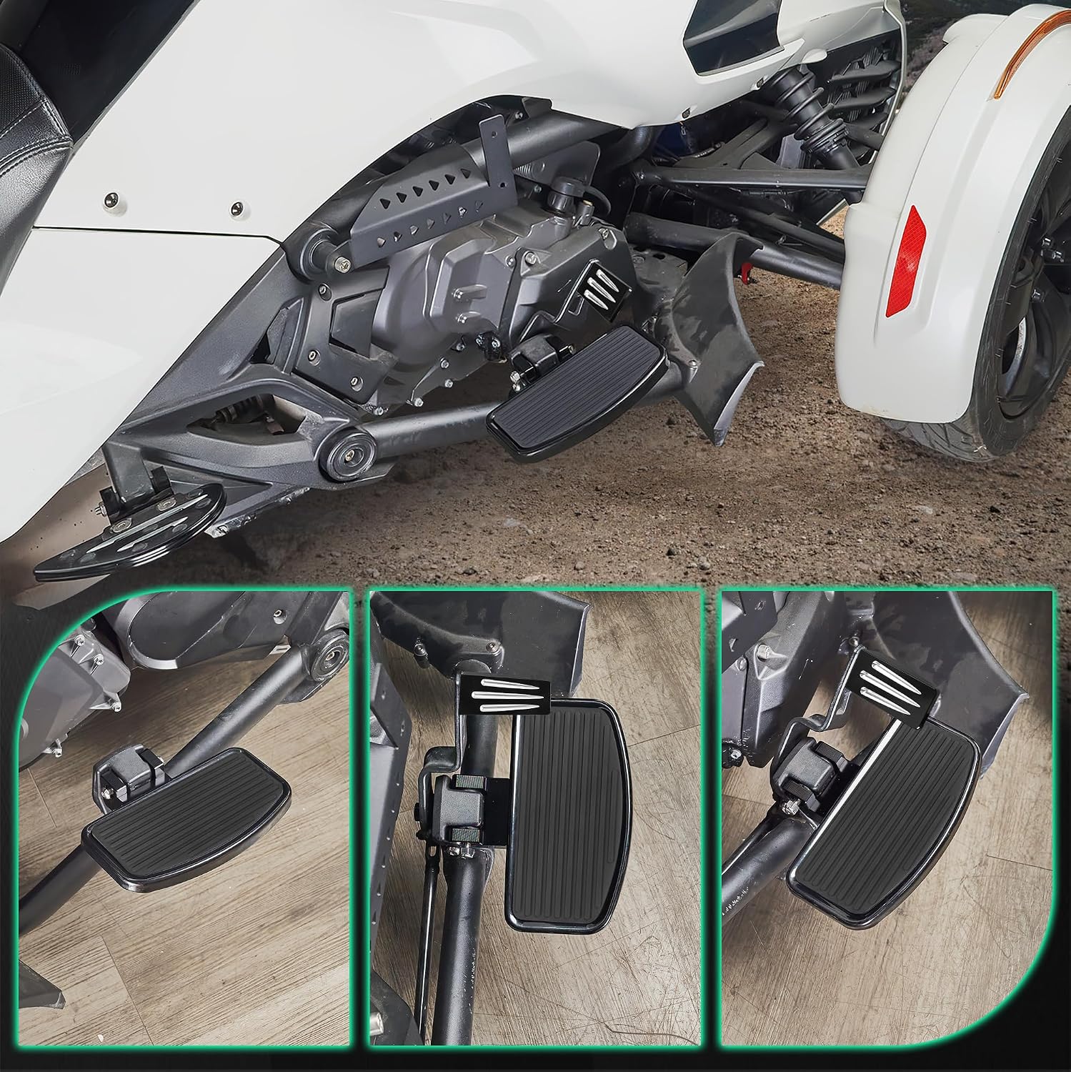 Driver Floorboards for Can-Am Spyder F3/F3-S/F3-T (2015-2025) - Large Wide Rider Foot Rest, Front Driver Footpegs Accessories (Vertical Stripes, Black)