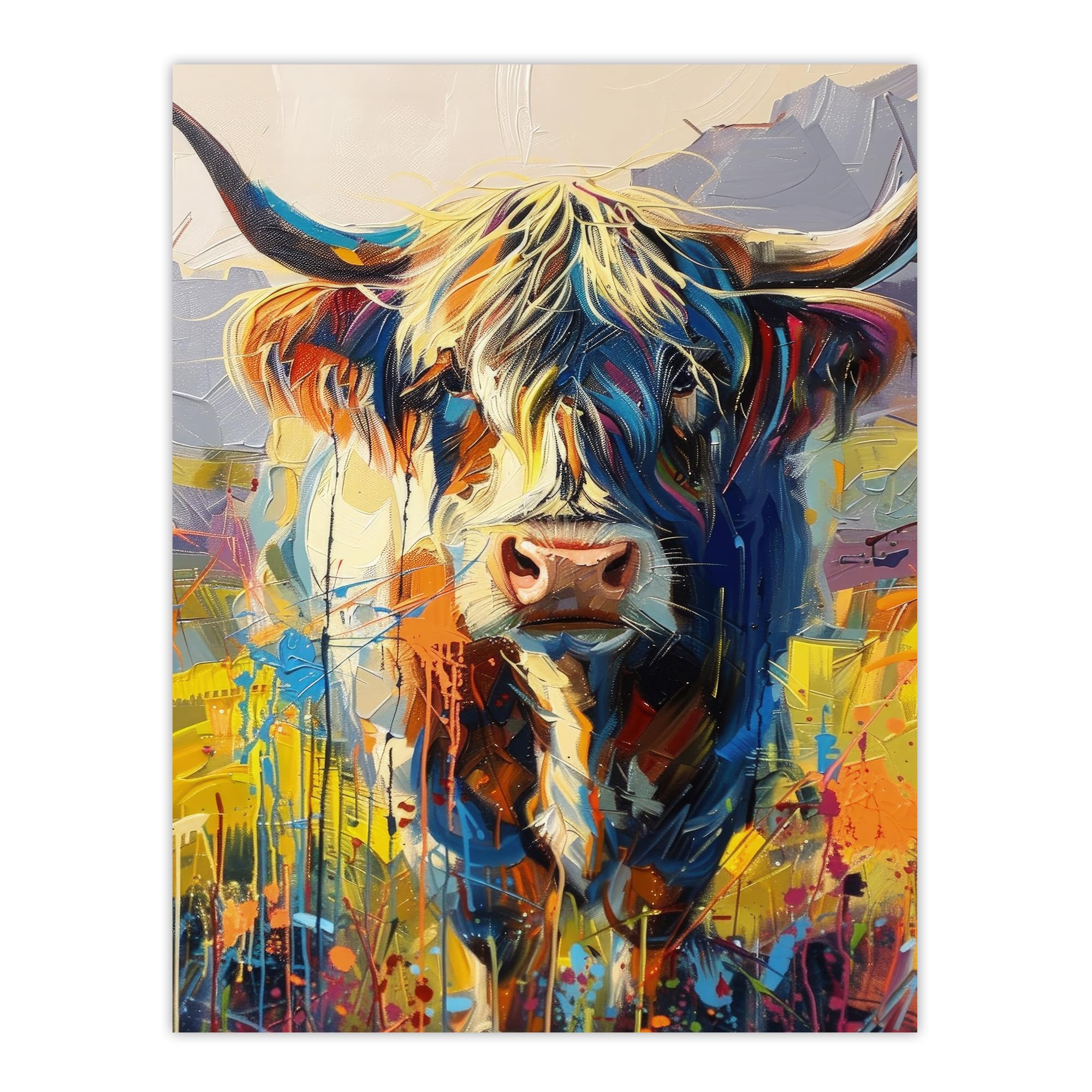 Artery8 Scottish Highland Cow Abstract Painting Poster W18" x H24"
