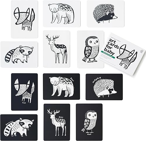 Miniatura 9 de Wee Gallery Tarjetas de arte en blanco y negro para bebés, tarjetas educativas de animales de alto contraste, estimulación visual del bebé,