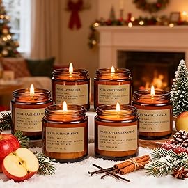 Christmas Candles for Home Scented, 6 x 3.5 oz Soy Wax & 150 Hours Long Lasting Fall Winter Candles Sets, Gifts for Women Birthday Thanksgiving Day Merry Christmas | Apple Cinnamon Pumpkin Spice|