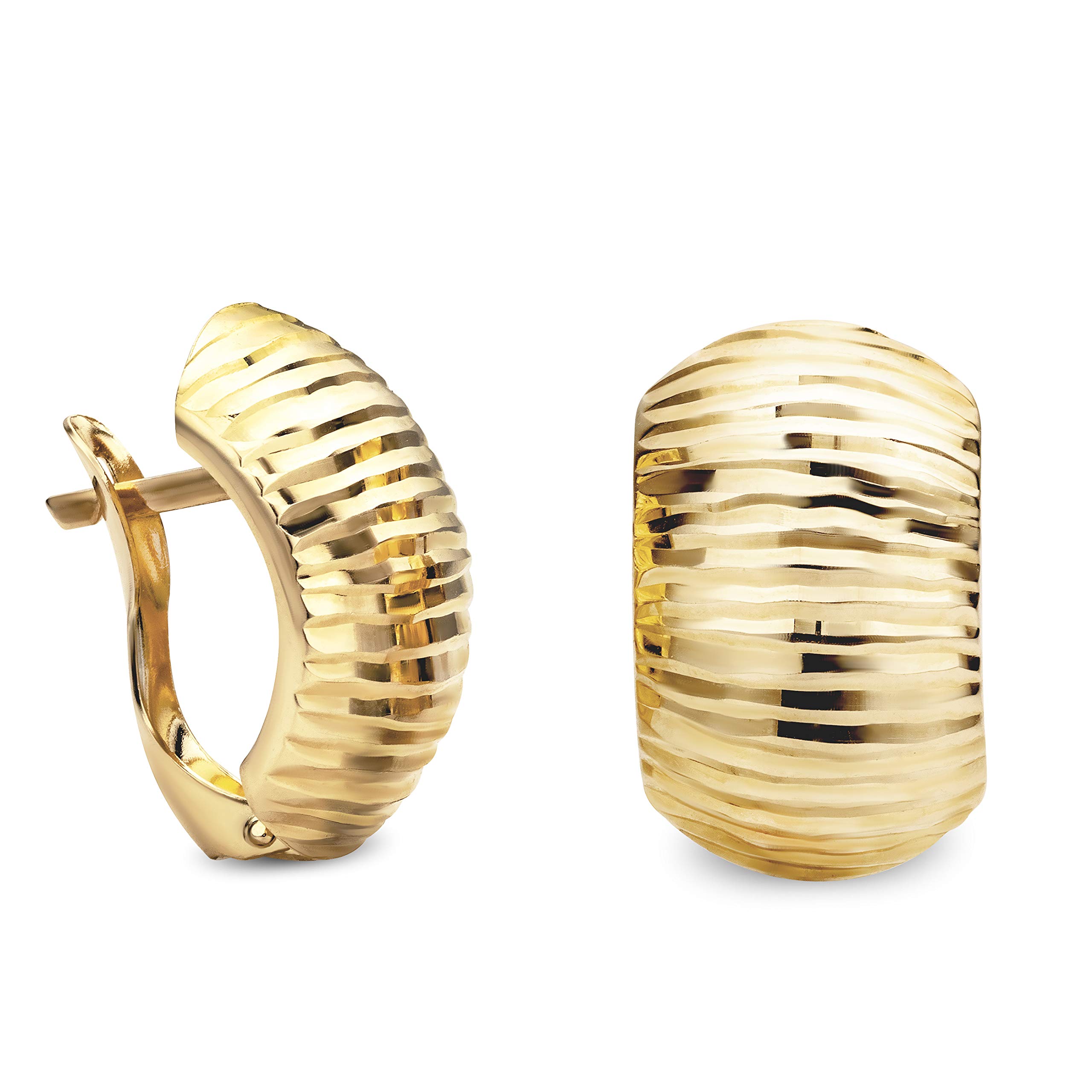 Orecchini A Cerchio Oro Giallo 585 (14 Carati) PRINS JEWELS - Modello SIT04, Lucido Diamantato, 13 Mm