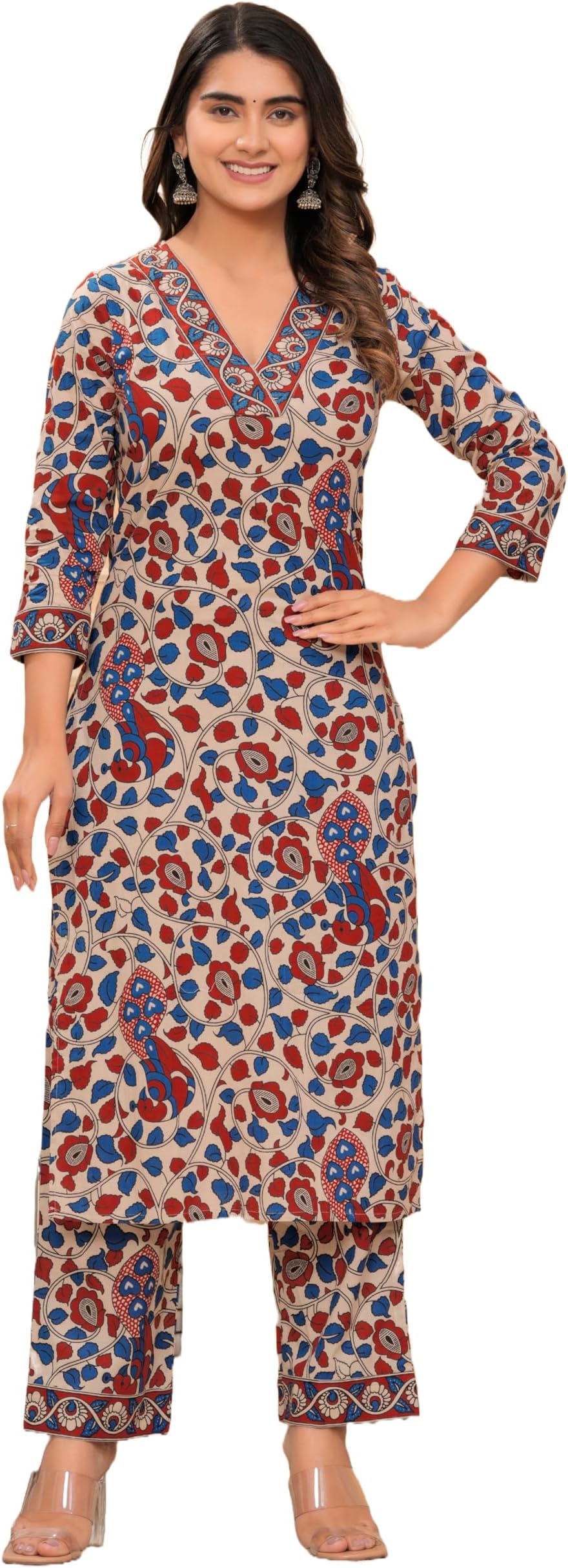 Women's Cotton Printed Straight Kurta with Palazzo