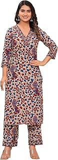 MEERA FAB Women's Cotton Printed Straight Kurta with Palazzo