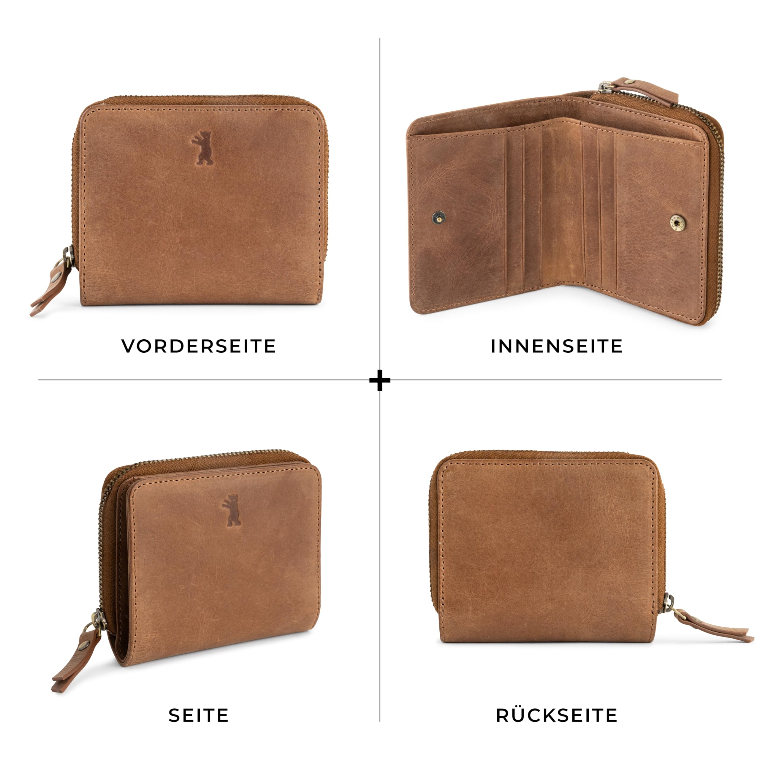 Berliner Bags Vintage Geldbörse Sara, Kleine Portemonnaie aus Leder mit RFID-Schutz, Braun
