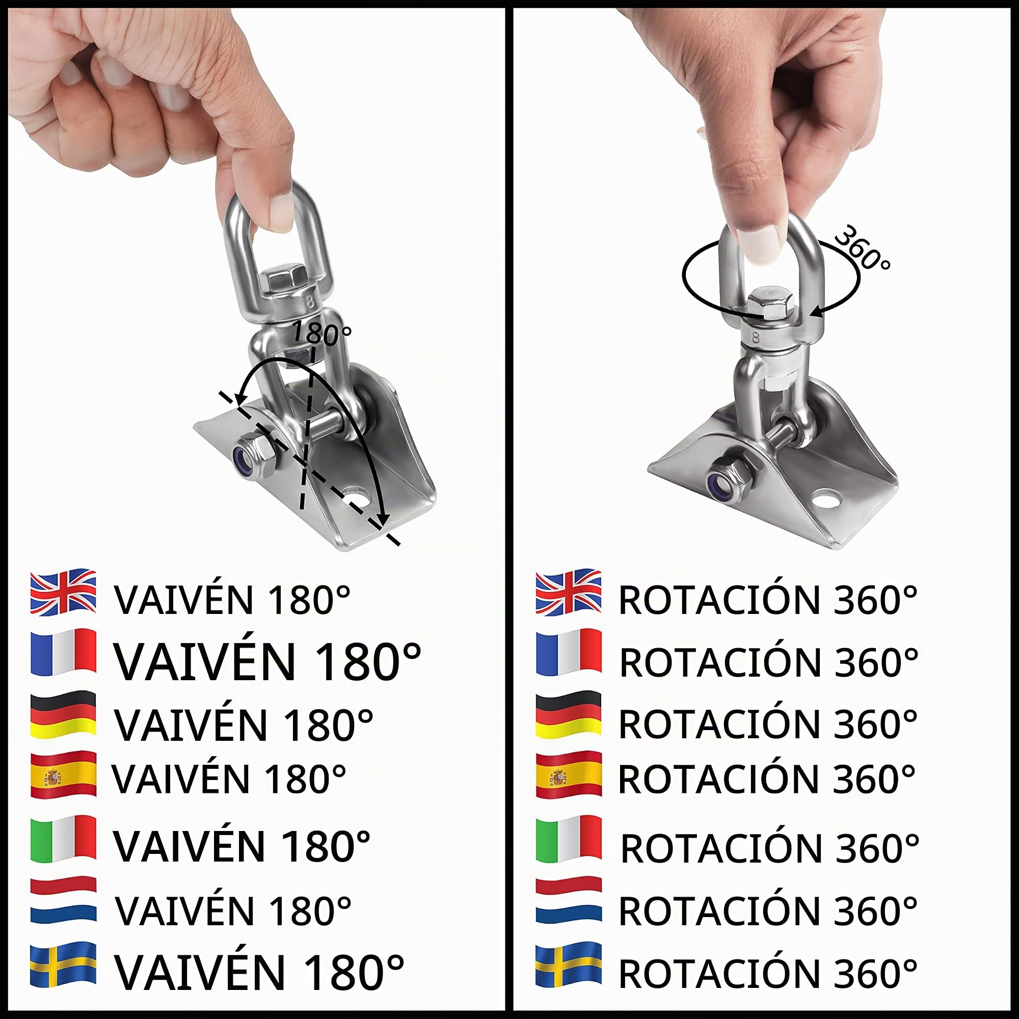 Belle Vous Resistentes Anclajes para Columpios (Pack de 2) Anclaje Pared Acero Inoxidable Gancho con Giro de 360 Grados con Tornillos - Capacidad de Carga de 400 kg para Silla Hamaca, Bolsa de Hamaca