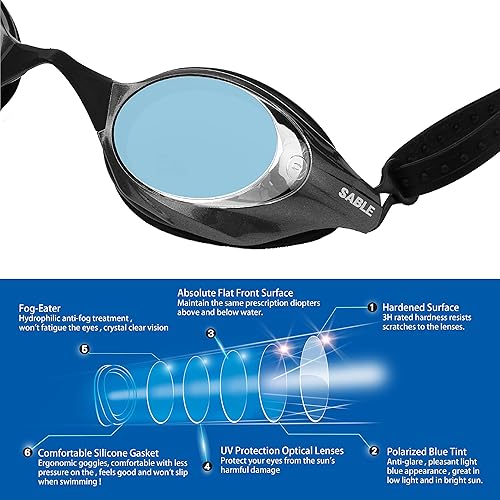 Miniatura 4 de SABLE - Gafas de natación polarizadas profesionales para hombres, mujeres, adultos, jóvenes, visión clara, sin distorsión, anti-UV, antiniebla,