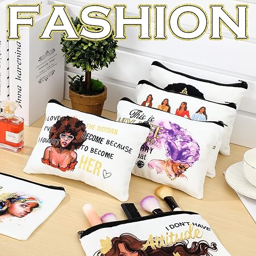 Miniatura 5 de Umigy 12 bolsas de maquillaje para niñas africanas, regalos africanos, arte afro melanina, bolsas de lona para cosméticos, divertidas y bonitas,