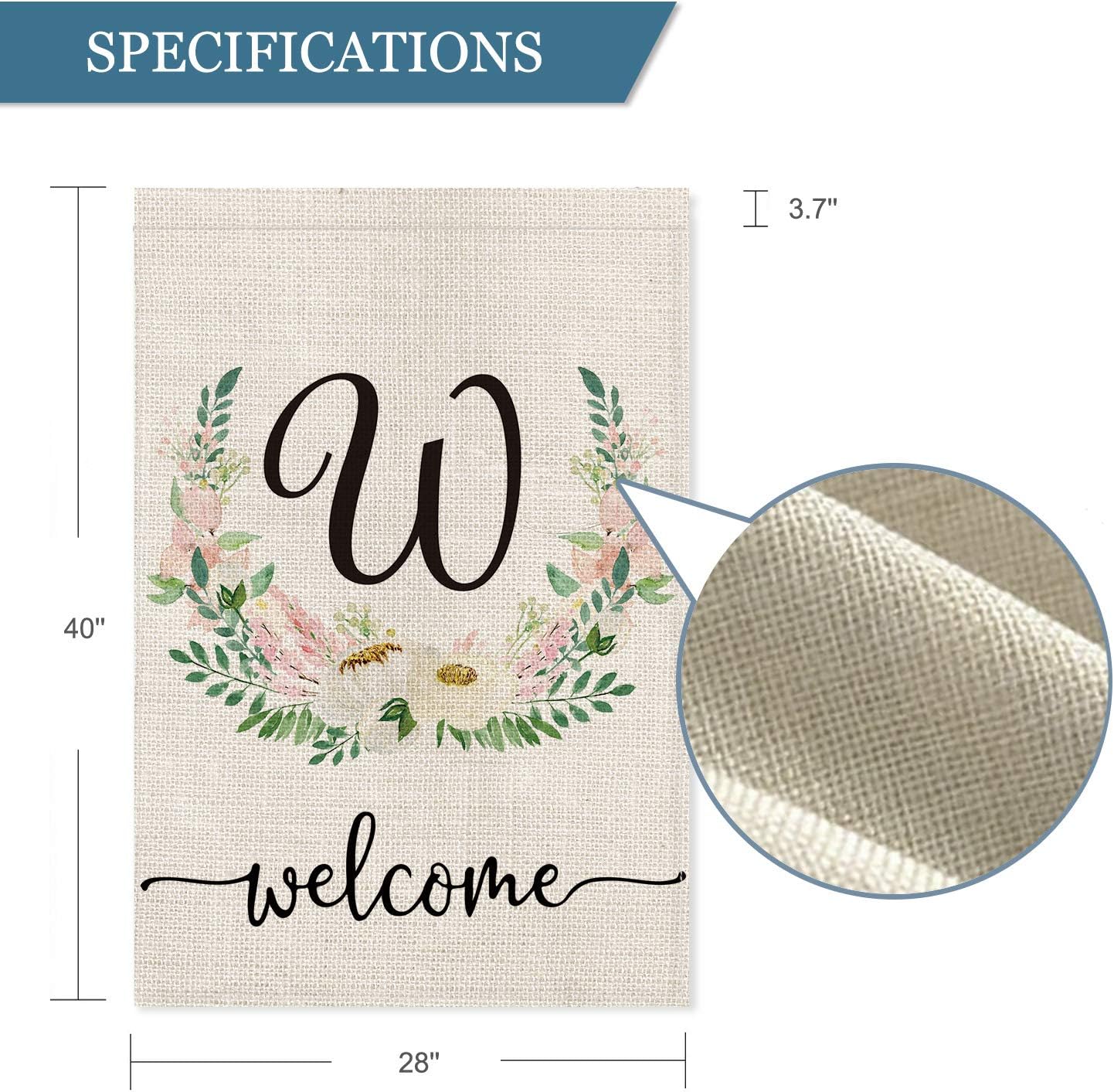 SMILE Personalized Welcome Spring House Flag, Summer Customized Monogram Initial Family Name Wreath And Flower, Double Sided 28 x 40 Inch Rustic Farmhouse Burlap Yard Outdoor Decoration