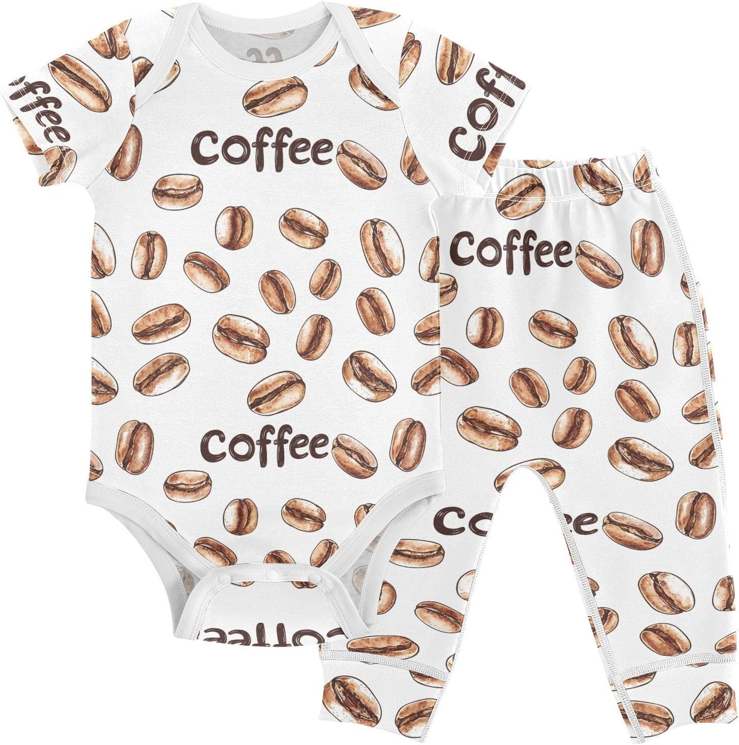 vvfelixl Baby Clothes Retro Coffee Beans Baby Bodysuits Set Unisex Short Sleeve Babys Pants Sets 0-3M
