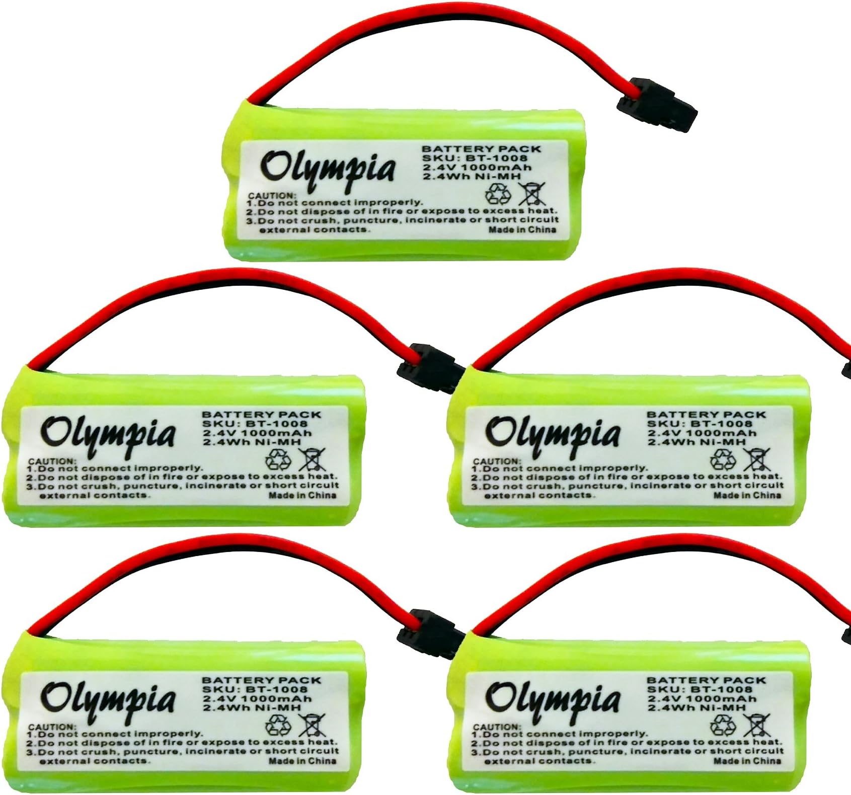 5 Pack Replacement Battery for Uniden DECT2080-5 Cordless Phone (800mAh, 2.4V, NI-MH)