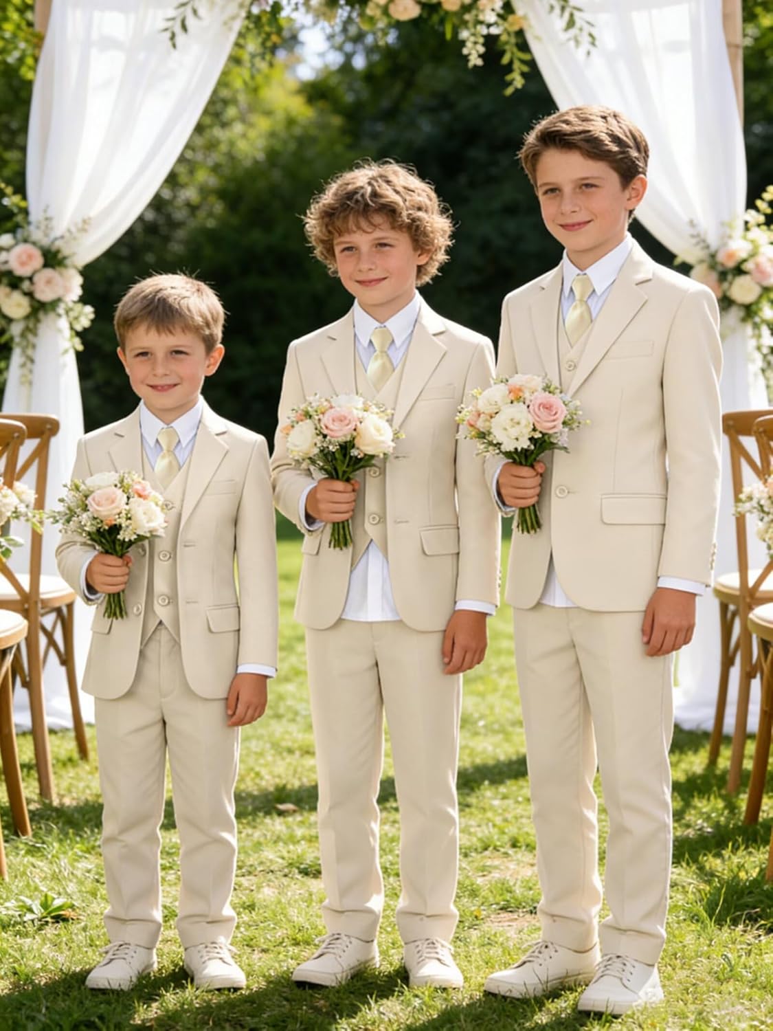Wehilion Boys Formal Suit Set 4 Piece, Toddler/Kids/Teen Tuxedo Wedding Ring Bearer Outfit, Adjustable Waist - Image 4