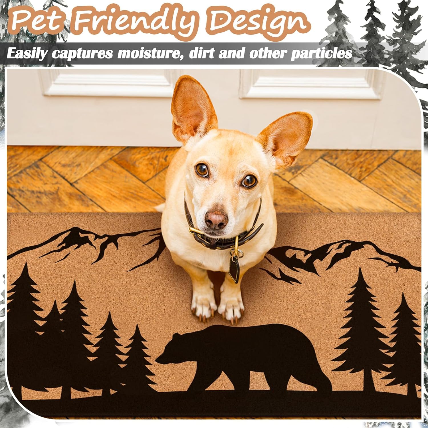 Tinideya Rustic Bear Coir Door Mat 2x3 ft Winter Welcome Doormats for Front Back Door Outside Entrance Porch Garage Cabin Lodge Farmhouse Entryway Black Bear Coir Mat with Heavy Duty Rubber Backing