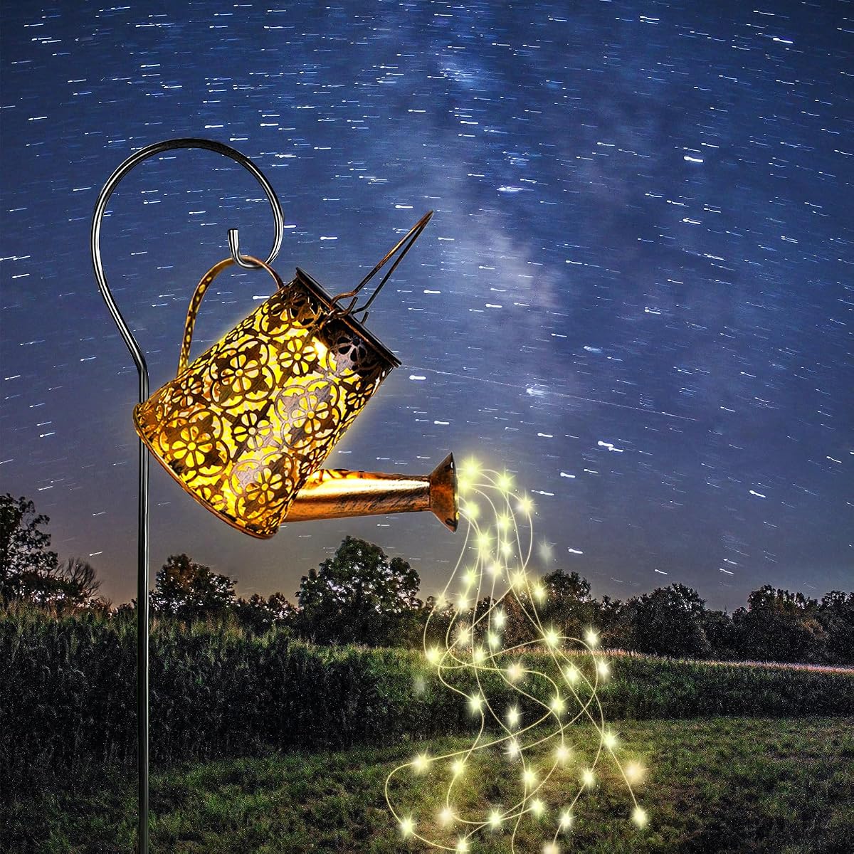 Solar Watering Can Lights with Cascading Lights,Solar Lantern Light Outdoor,Large Hanging Solar Powered Lantern Outdoor,Garden Porch Patio Yard Decor,Gardening Gifts for Women
