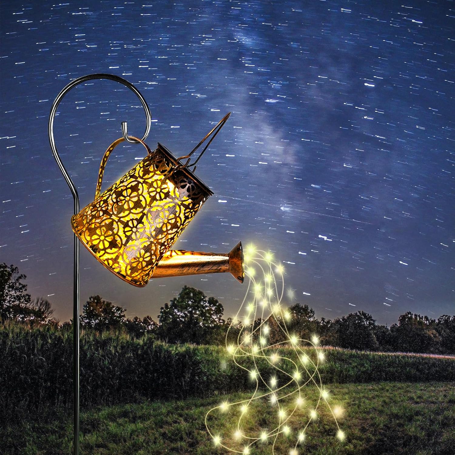 Solar Garden Watering Can Lights with Cascading Lights, Outdoor Hanging Lanterns for Garden Decor,Fairy Gardening Gifts for Mom Birthday, Perfect for Patio Yard Pathway
