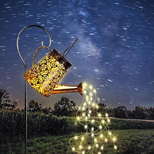 Solar Garden Watering Can Lights,Solar Waterfall Lights with Cascading Lights,Garden Decor for Outside,Solar Outdoor Light Hanging Lantern Yard Decor,Gardening Gifts for Mom Women