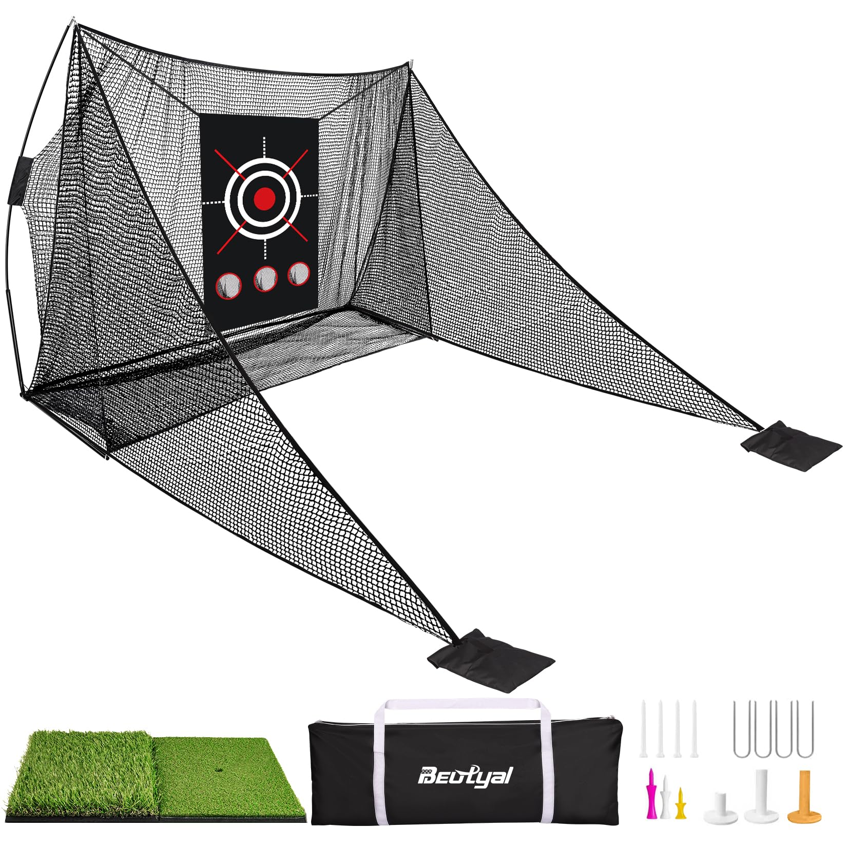 Condition photo showing New/Like New for 10x7ft golf practice net with side shank nets, golf hitting net for backyard driving range, indoor outdoor training