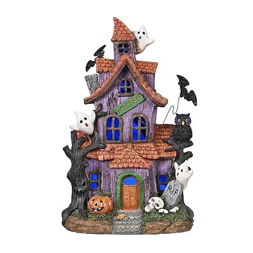 Valery Madelyn Haunted House Figurine with Bat Ghost Pumpkin for